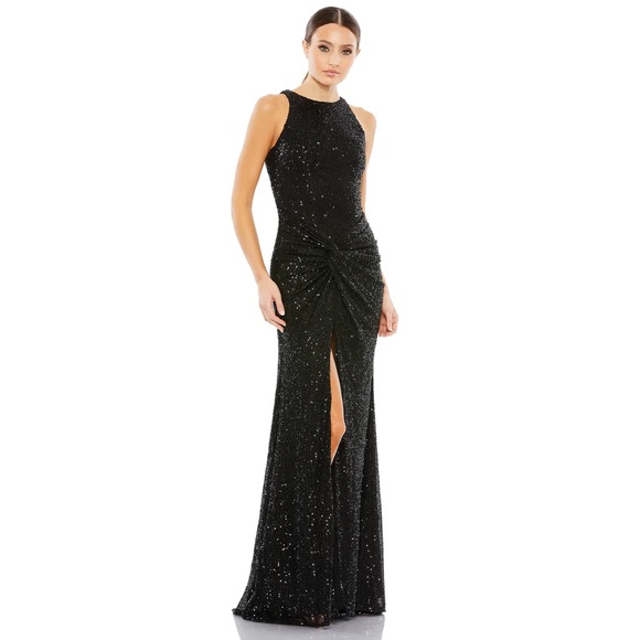 Mac Duggal Dresses & Skirts - Mac Duggal SEQUINED HIGH NECK SIDE KNOT GOWN